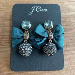 NWT JCrew Teal/Jade Drop Bow Pave Earrings